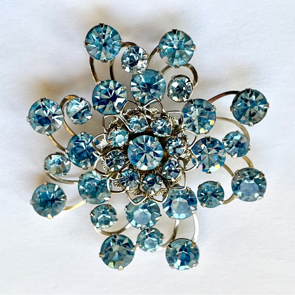 Icy Blue Vintage 33 Rhinestone Brooch Pin 1950s 2.125"  GORGEOUS